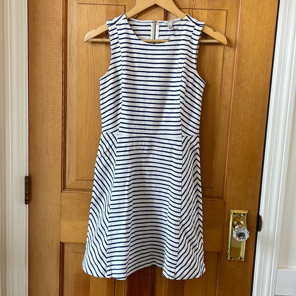 J. Crew Sleeveless Blue & White Striped A-line Knit Dress